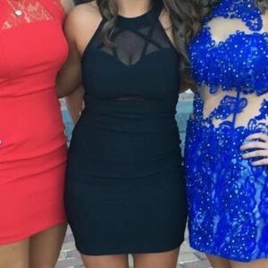 Honey and Rosie Black Mesh Mini Dress